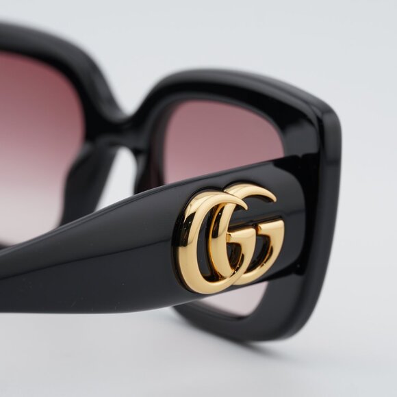 Gucci GG1975S 001 Sunglasses Shiny Black Square Frame, Red Gradient Lenses main image 5